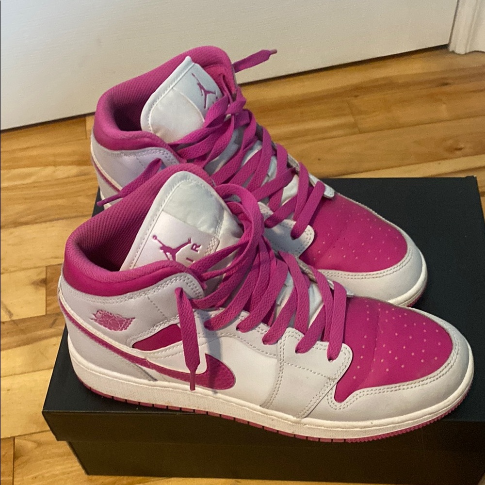 Jordan Pink and White High-Top Sneakers